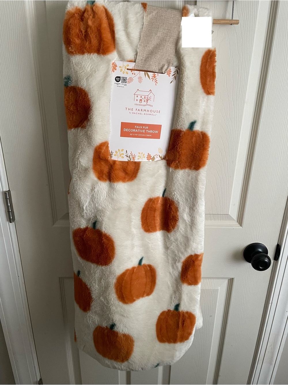 Faux Fur Decorative Throw - Pumpkin Orange on Cream- Fall Throw Blanket
